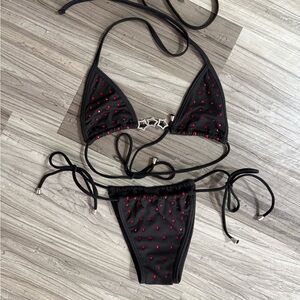 Bubblegum Black and Red Rhinestone Bikini